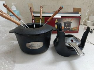 Set Fondue Hierro Fundido Madera