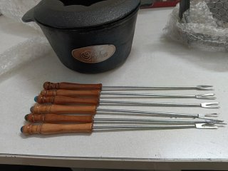 Set Fondue Hierro Fundido Madera