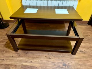 Mesa centro elevable madera y cristal