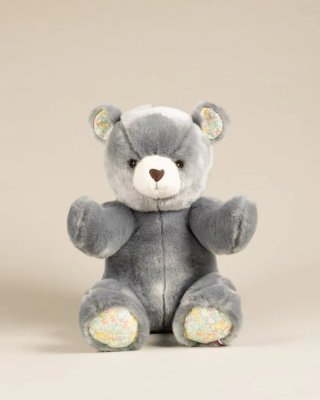 Peluche oso gris con detalles florales