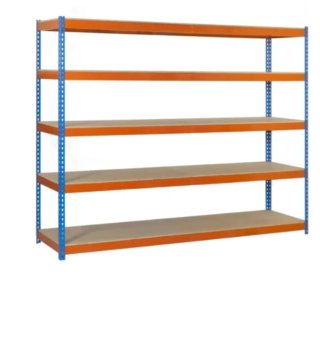 Estanterías metálicas 5 baldas naranja y azul
