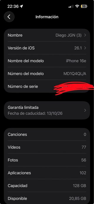 iPhone 16e 128 GB 100% batería ESTADO IMPECABLE