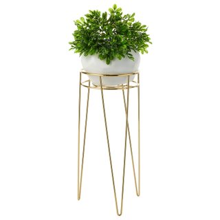 Mesa auxiliar macetero industrial dorado