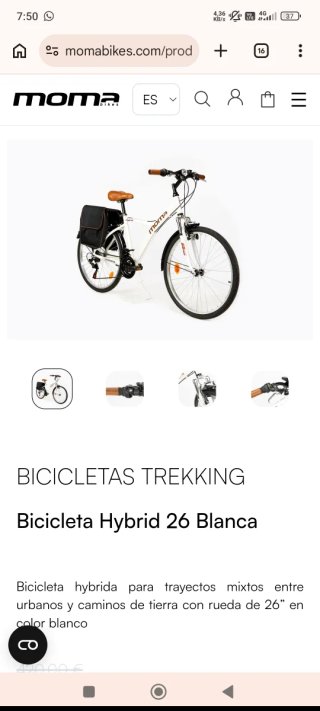 Bicicleta Moma Trekking Hybrid 26 Blanca