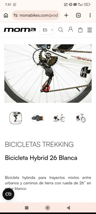 Bicicleta Moma Trekking Hybrid 26 Blanca
