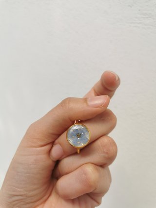 Anello Resina Fiore Vero Essiccato Azzurro