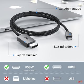 Cable uni USB C a HDMI 4K 1.8M Nylon