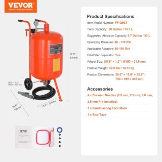 Kit Chorro arena VEVOR 60-110 PSI 75,7L