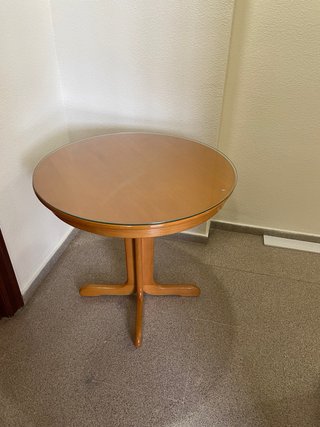 Mesa redonda madera y cristal 80cm