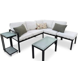 Mueble de jardín modular blanco y cristal