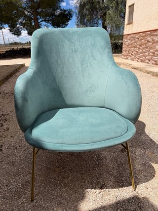 Sillón de diseño terciopelo verde y oro