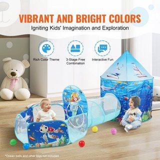 Tienda de Juego 3 en 1 para Niños con Túnel, Aro de Baloncesto para Niños, Niñas, Bebés y Niños Pequeños, Casa de Juego Plegable para Interior/Exterior con Bolsa de Transporte y Correas de Sujeció...