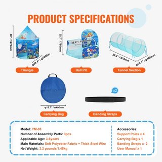 Tienda de Juego 3 en 1 para Niños con Túnel, Aro de Baloncesto para Niños, Niñas, Bebés y Niños Pequeños, Casa de Juego Plegable para Interior/Exterior con Bolsa de Transporte y Correas de Sujeció...