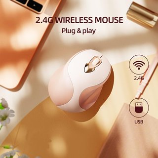 INPHIC M8 Ratón Inalambrico Rosa, 2.4G USB Recargable