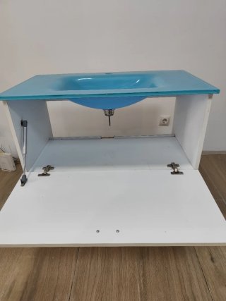 Mueble de baño lavabo azul y blanco