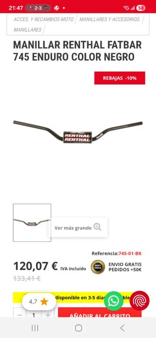 Manillar RENTHAL 745 Moto