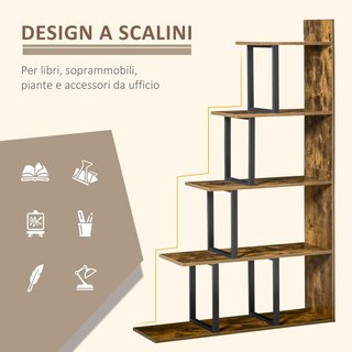 Librería Antivuelco Estilo Industrial, Estante Vintage Con 5 Estantes en Aglomerado, 102X30X160Cm