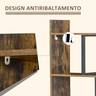 Librería Antivuelco Estilo Industrial, Estante Vintage Con 5 Estantes en Aglomerado, 102X30X160Cm