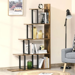Librería Antivuelco Estilo Industrial, Estante Vintage Con 5 Estantes en Aglomerado, 102X30X160Cm
