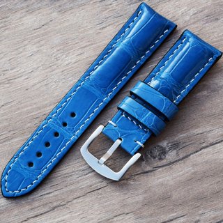 Correa de reloj piel cocodrilo azul