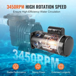 Motor de Bomba de Piscina de 1 HP, Marco 56Y, 115V(9 Amperios)/230V(4.5 Amperios) 3450RPM, 60Hz, Factor de Servicio 1.25, Condensador 90μF/250V, Motor de Reemplazo de Flange Cuadrado de Rotación CCW