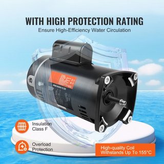 Motor de Bomba de Piscina de 1 HP, Marco 56Y, 115V(9 Amperios)/230V(4.5 Amperios) 3450RPM, 60Hz, Factor de Servicio 1.25, Condensador 90μF/250V, Motor de Reemplazo de Flange Cuadrado de Rotación CCW
