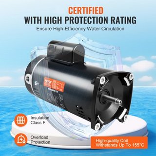 Motor de Bomba de Piscina de 2 HP, Marco 56Y, 230V (7.8 Amperios) 3450 RPM, 60Hz, Factor de Servicio 1.3, Capacitor 50μF/250V, Motor de Reemplazo de Brida Cuadrada de Rotación CCW
