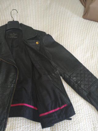 Cazadora Piel Zara Negra Mujer