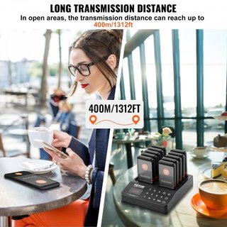Sistema de Pagers para Restaurantes, Señal de Espera de Fila Inalámbrica de 400m de Largo Alcance, Beepers para Llamar a Clientes Invitados con Vibración y Parpadeo, 10 Zumbadores para Camiones de...