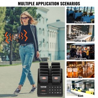 Sistema de Pagers para Restaurantes, Señal de Espera de Fila Inalámbrica de 400m de Largo Alcance, Beepers para Llamar a Clientes Invitados con Vibración y Parpadeo, 10 Zumbadores para Camiones de...