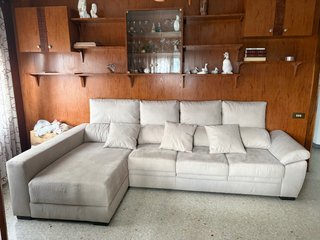 Sofá Chaiselongue Beige Tela Madera