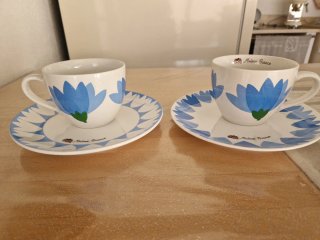 Set 2 Tazze + 2 Piattini Mulino Bianco Fiori Rossi