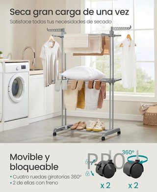 Tendedero plegable de 3 niveles con ruedas