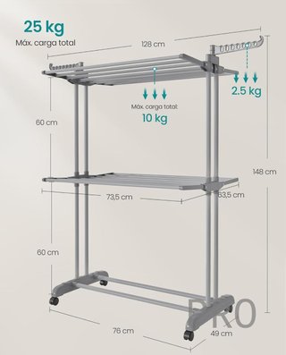 Tendedero plegable de 3 niveles con ruedas