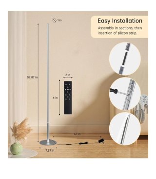 Lámpara Pie LED Moderna Regulable Plata (147cm).