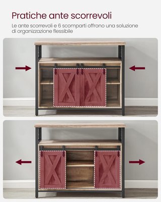 Credenza, Mobile da Cucina, Armadio Organizzatore, Con 2 Ante Scorrevoli, 33 X 100 X 80 Cm, Ripiani Regolabili, Stile Country, per Soggiorno, Marrone Cammello e Nero Tinta