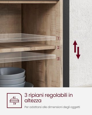 Credenza, Mobile da Cucina, Armadio Organizzatore, Con 2 Ante Scorrevoli, 33 X 100 X 80 Cm, Ripiani Regolabili, Stile Country, per Soggiorno, Marrone Cammello e Nero Tinta