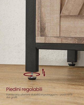 Credenza, Mobile da Cucina, Armadio Organizzatore, Con 2 Ante Scorrevoli, 33 X 100 X 80 Cm, Ripiani Regolabili, Stile Country, per Soggiorno, Marrone Cammello e Nero Tinta