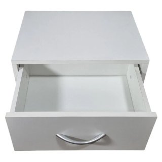 Mesita de noche blanca de madera con un cajon
