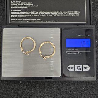 Pendientes Aros Aretes de Oro 18K, 1,27gr, 2cm