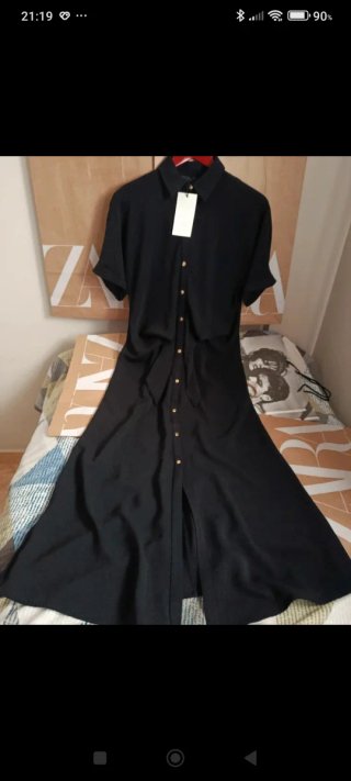 Vestido Zara largo botones dorados XS