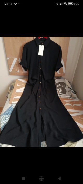 Vestido Zara largo botones dorados XS