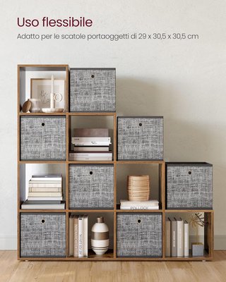 Mensola a 10 cubi, mensola con scomparti aperti, organizer per decorazioni, cornici per foto, piante, soggiorno, camera da letto, studio, 29 x 129,5 x 129,5 cm, marrone vintage LBC10BX