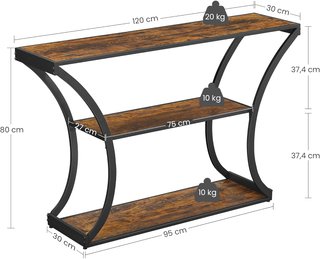 Mesa Consola, Mesa de Entrada, Patas Curvas, Tablero de Mesa Alargado, para Sala de Estar, Pasillo, Dormitorio, Estilo Industrial, Marrón Rústico y Negro LNT089B01