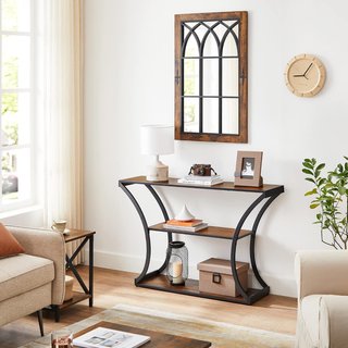Mesa Consola, Mesa de Entrada, Patas Curvas, Tablero de Mesa Alargado, para Sala de Estar, Pasillo, Dormitorio, Estilo Industrial, Marrón Rústico y Negro LNT089B01