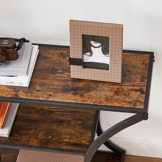 Mesa Consola, Mesa de Entrada, Patas Curvas, Tablero de Mesa Alargado, para Sala de Estar, Pasillo, Dormitorio, Estilo Industrial, Marrón Rústico y Negro LNT089B01