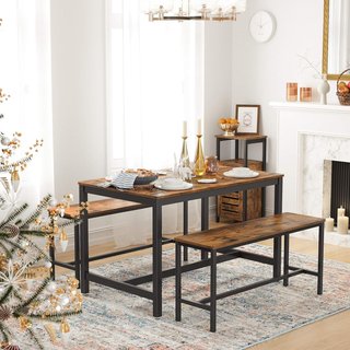 Set di 2 Sgabelli da Tavolo, Sgabelli da Interno, 108 x 32,5 x 50 cm, Stile Industriale, Struttura in Metallo Resistente, per Cucina, Sala da Pranzo, Soggiorno, Marrone Vintage e Nero KTB33X