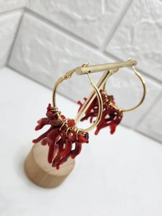 Pendientes Aro Coral Natural Baño Oro