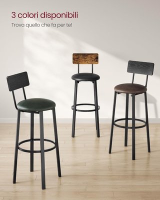 Taburetes de Bar, Set de 2 Taburetes de Cocina Acolchados en PU, Asiento de Bar con Reposapiés, Montaje Fácil, Comedor, Marrón Vintage y Negro Clásico LBC069B81