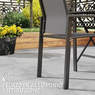 Juego de 2 sillas de jardín apilables con reposabrazos, sillas de comedor para exteriores en aluminio y textilene impermeable, para patio, balcón, terraza, exteriores e interiores, 56x58x89cm, gri...